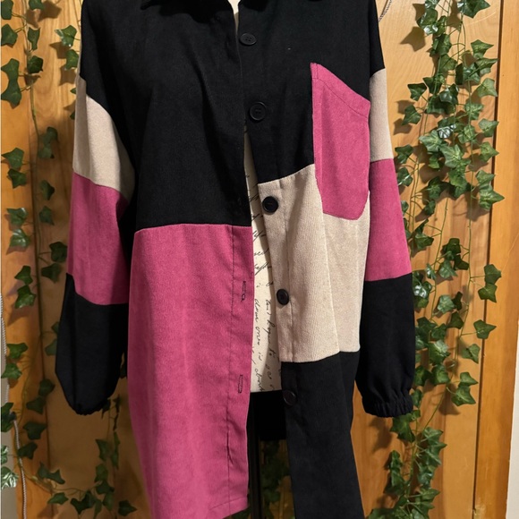 SHEIN Black and Pink Color-Block Utility Jacket - Picture 1 of 6